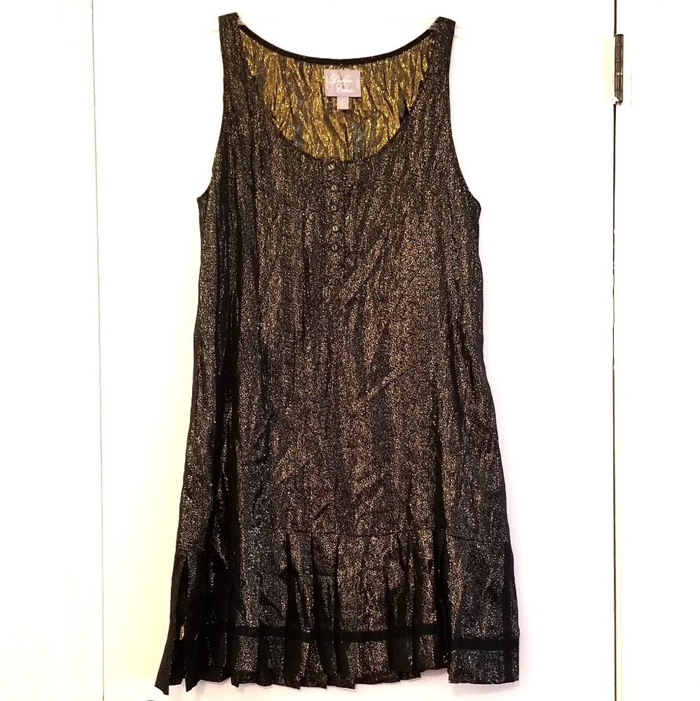 Dallin Chase Shimmery Black Gold Pleated Dress 8